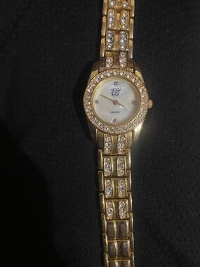 EJ Women's Gold Crystal-Accent Quartz Bracelet Watch